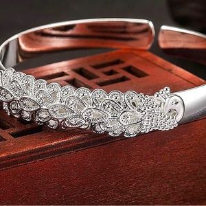 Peacock silver bangle bracelet